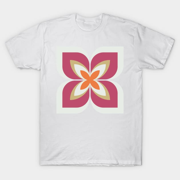 Modern Bold Stylized Flower in sunset tones of orange and hot pink T-Shirt by FrancesPoff